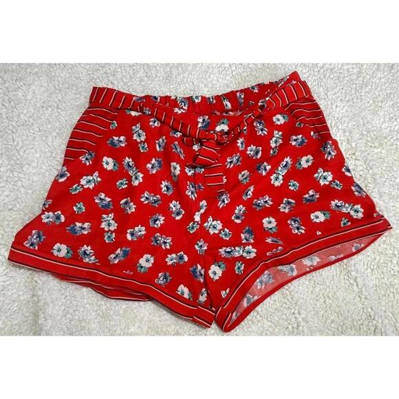 Floral Print Red Shorts with Tie Waist - XL - Picture 1 of 4